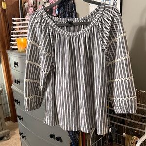 Talbots Navy and White Striped Blouse